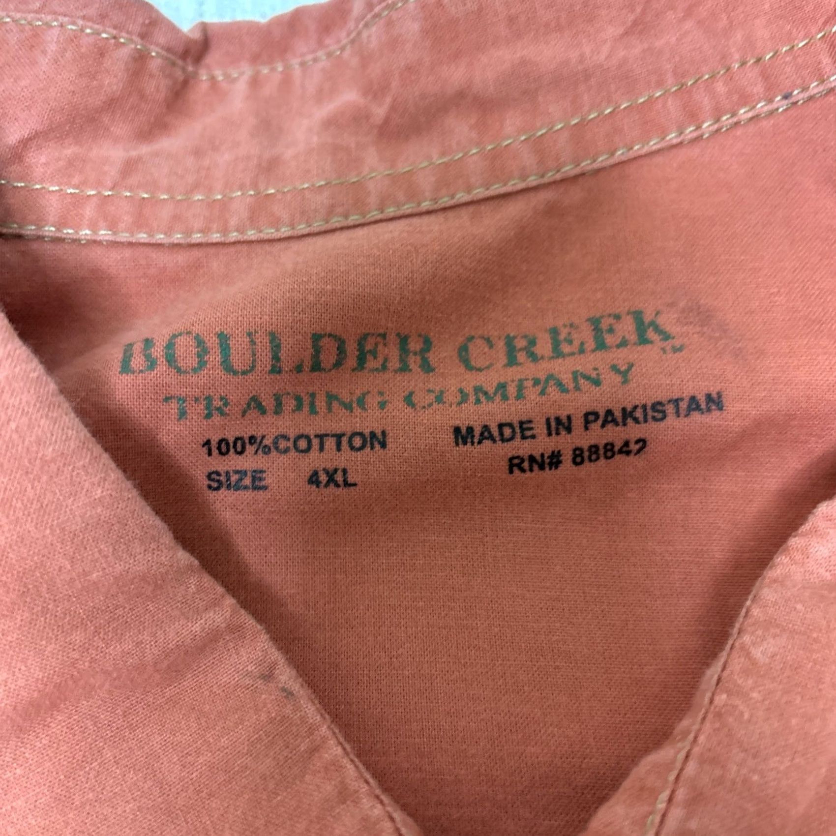 Vintage Boulder Creek Button-Up Shirt 4XL Men Short Sleeve Salmon Pocket Fish Safari Pink Size US 39 - 2 Thumbnail