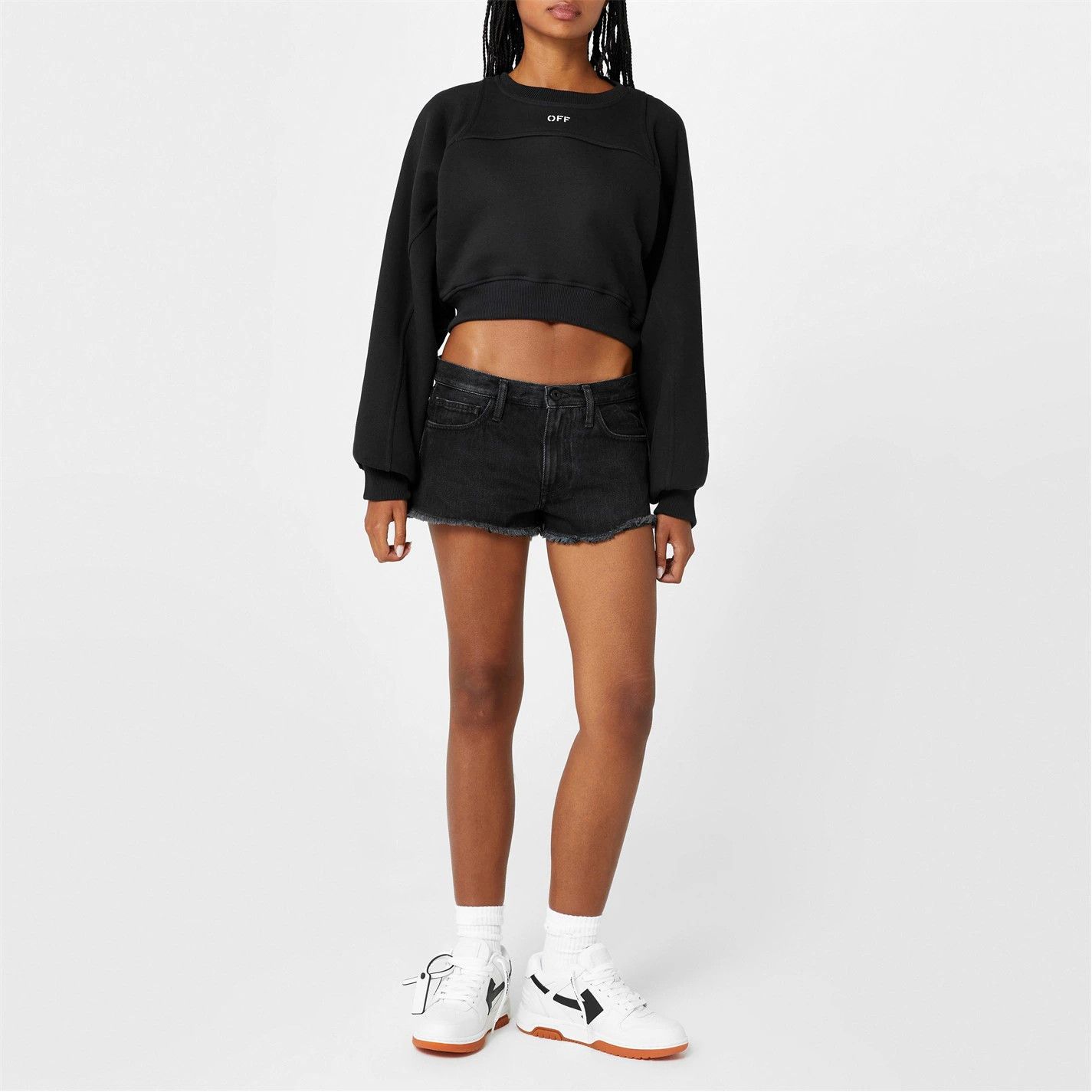Off-White o1g2r1mq1224 Stamp Cropped Crew Sweater in Black Size XXS / US 00 / IT 34 - 6 Thumbnail