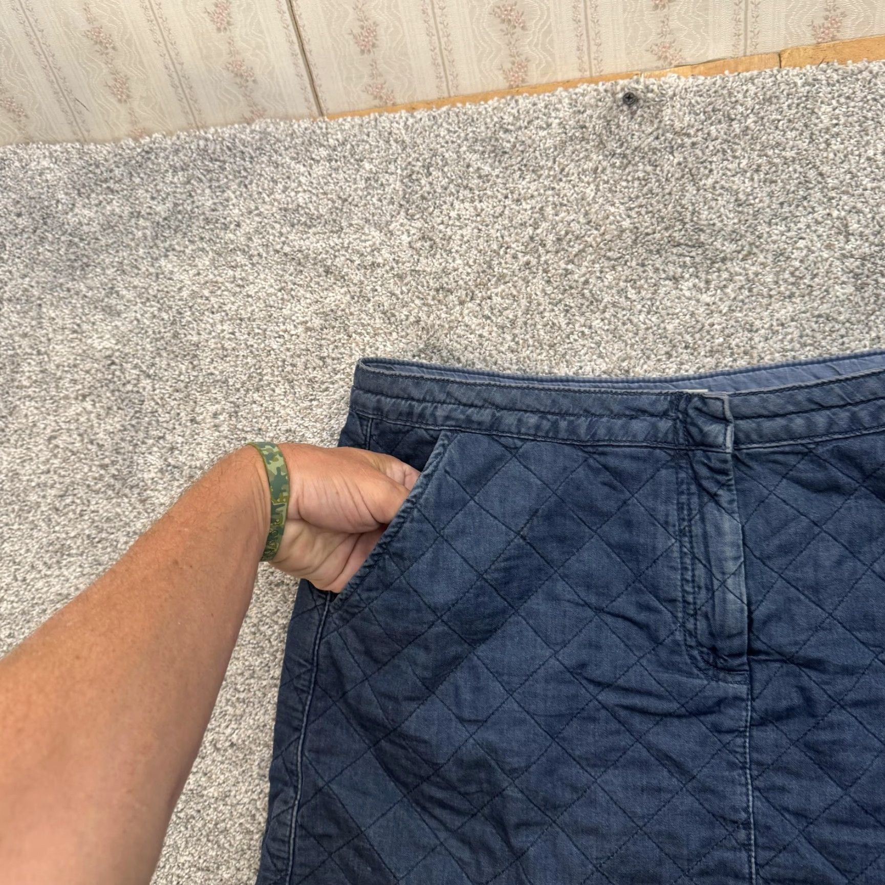 Topshop Topshop Moto Skirt Womens 34 Blue Quilted Denim Mini Pockets High Rise Casual Size 24" / US 00 / IT 34 - 4 Thumbnail