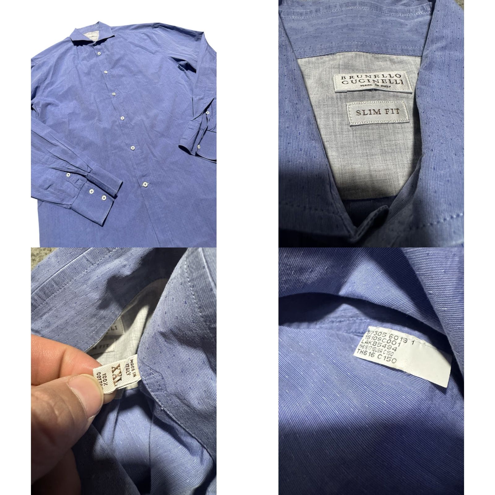 Brunello Cucinelli Brunello Cucinelli Shirt Button-Down 2XL Men Slim Fit Blue Cotton Long Sleeve Button-Up Collared Classic Italian Designer Fashion Size US XXL / EU 58 / 5 - 9 Thumbnail