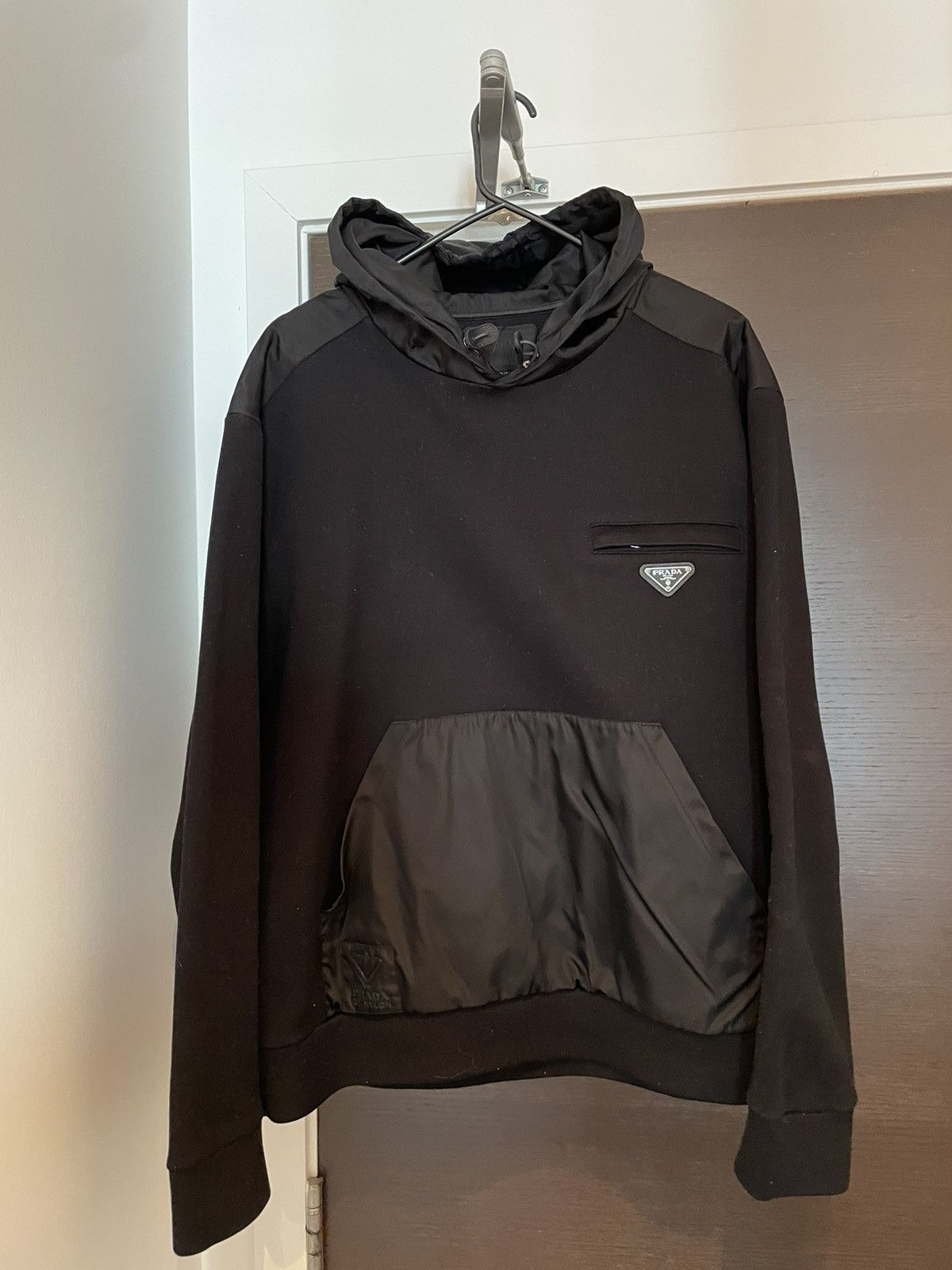 image of Prada Re-Nylon Black Hoodie X , Men's (Size 2XL)