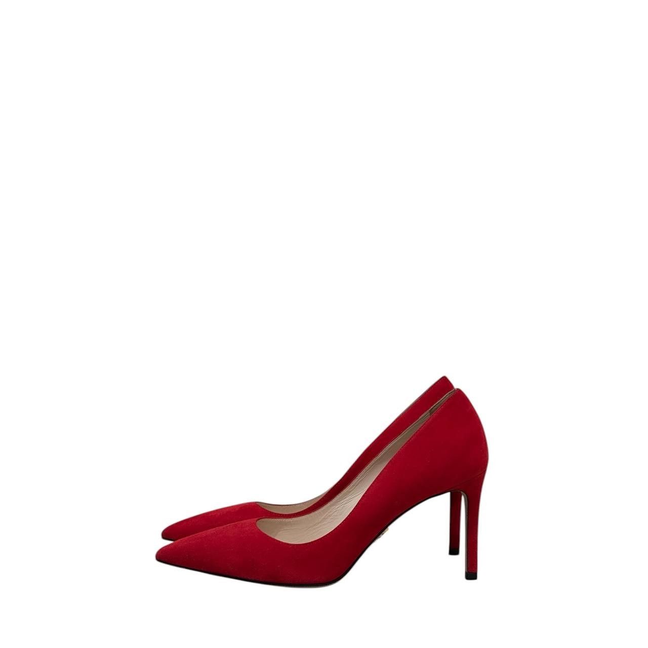 Prada NWOB Prada Red Suede Pointed Toe Pumps Sz.37.5 Size US 7.5 / IT 37.5 - 1 Thumbnail