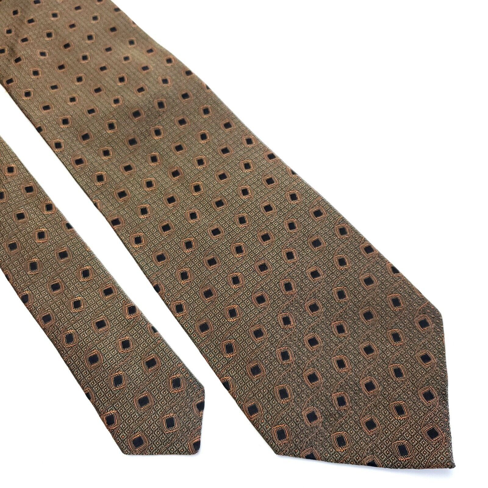 Joseph Abboud Joseph Abboud Green Brown Woven Abstract Geometric Wide Silk Size ONE SIZE - 1 Thumbnail
