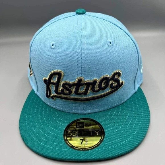 New Era Houston Astros Hat Men 7 3/8 59Fifty New Era MLB Fitted Cap Size ONE SIZE - 3 Thumbnail