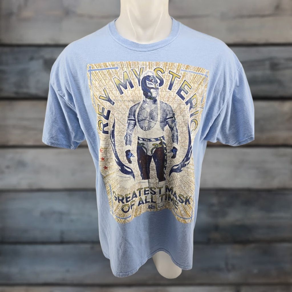 Vintage WWE Mens T-Shirt 2XL REY MYSTERIO 619 Greatest Mask Of All Time Blue Short Sleeve Crew Neck Regular Fit Size US XXL / EU 58 / 5 - 1 Thumbnail