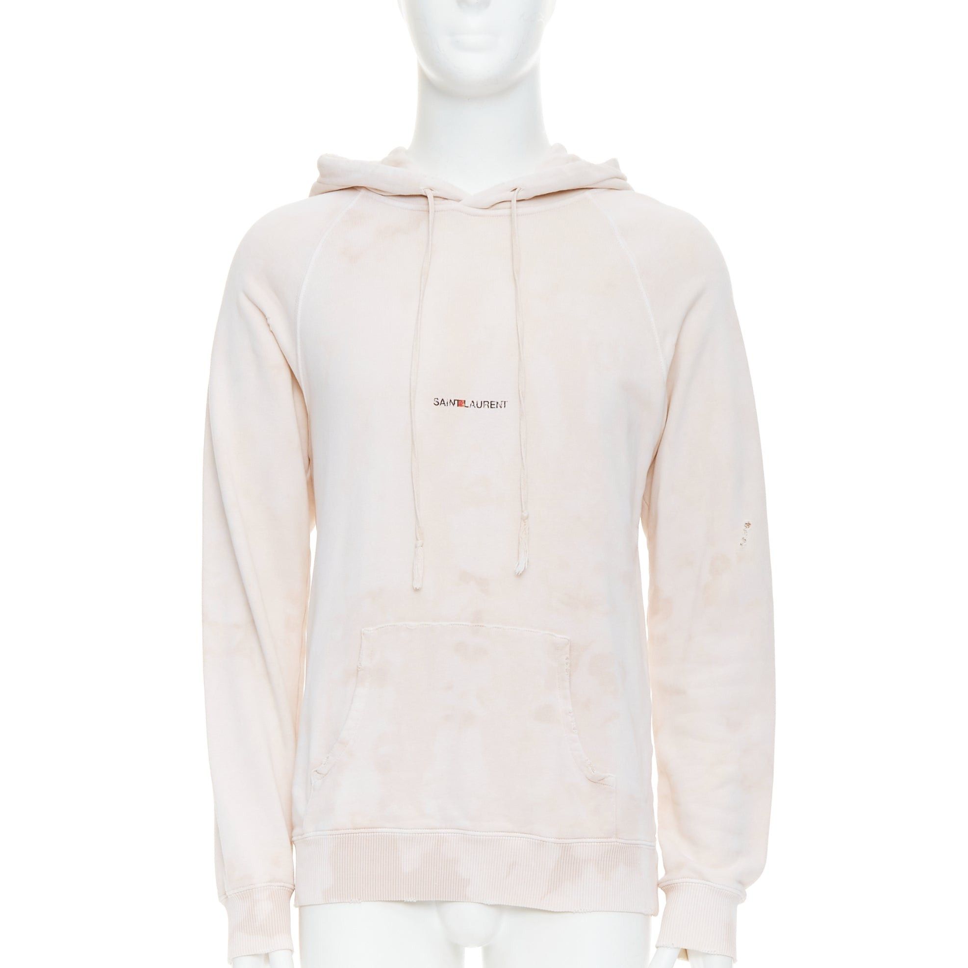 Saint Laurent Paris SAINT LAURENT 2018 cream washed tie ye distressed logo hoodie S Size US S / EU 44-46 / 1 - 1 Thumbnail