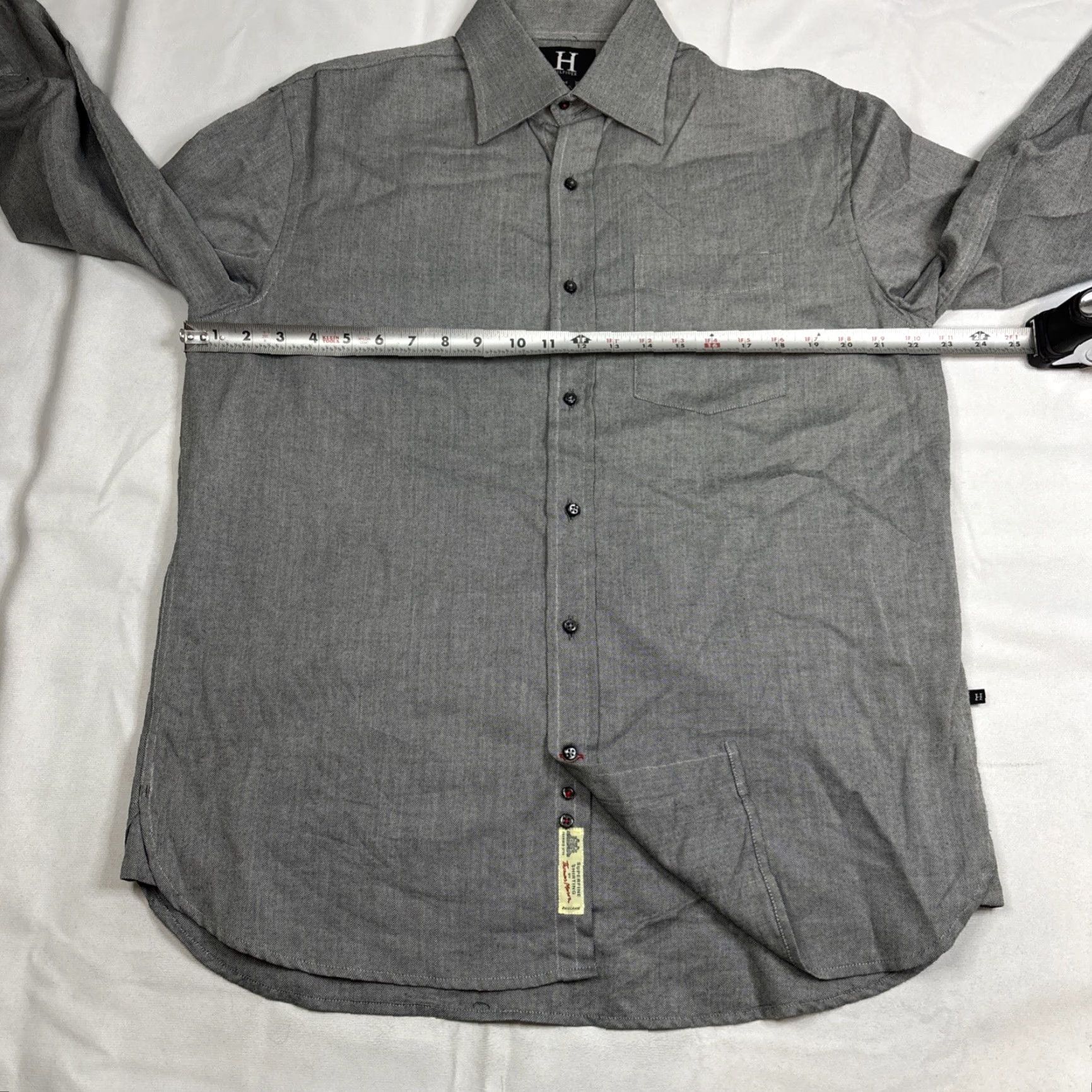 Vintage Hilfiger By Thomas Mason Button Up Longsleeve Shirt Gray Herringbone Medium Dress Shirt Mens M Gray Long Sleeve Size US M / EU 48-50 / 2 - 6 Thumbnail