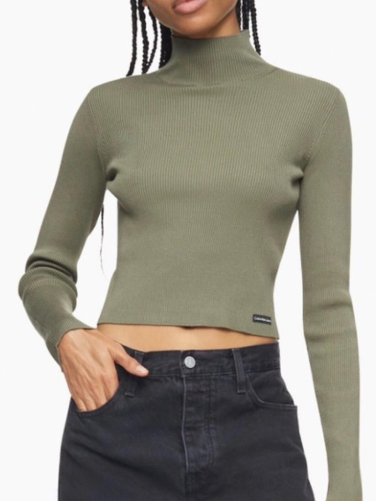 Calvin Klein Calvin Klein / Ribbed Cropped Turtleneck Top / Olive Size XL / US 12-14 / IT 48-50 - 1 Thumbnail
