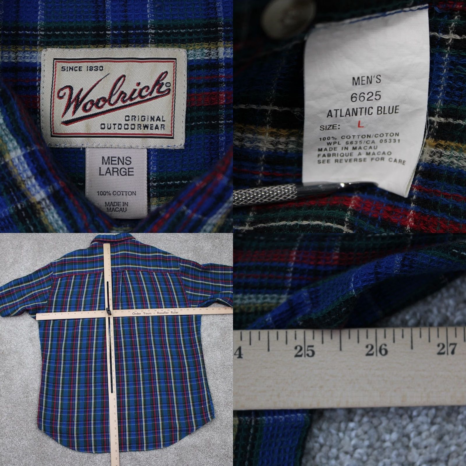 Vintage Woolrich Shirt Mens Large Atlantic Blue/Red/Green 100% Cotton S/S Button Up Size US L / EU 52-54 / 3 - 8 Thumbnail