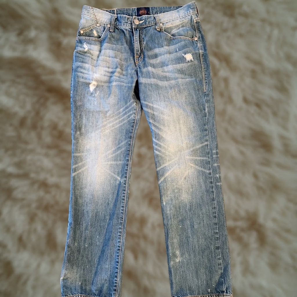 Vintage Rock & Republic Jeans Mens 34x32 Blue Denim Whiskered Distressed Straight Leg Mens Jeans Regular Fit Blue Distressed 5-Pocket Denim Straight Leg Mens Size US 34 / EU 50 - 1 Thumbnail