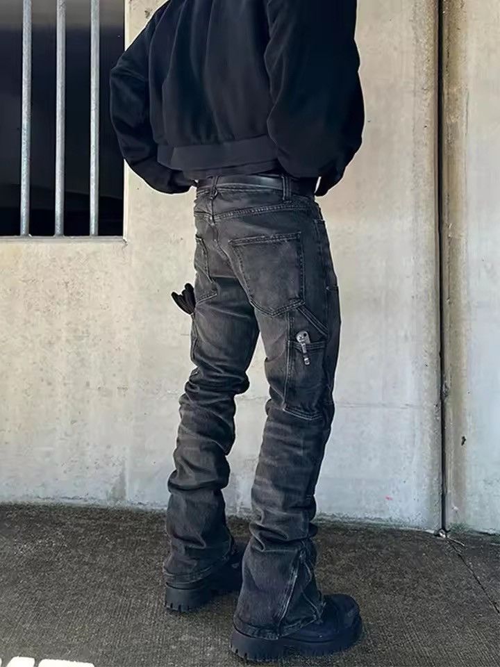 Japanese Brand Faded Black Stacked Carpenter Denim - Flare / Zip Hem Size US 34 / EU 50 - 3 Thumbnail