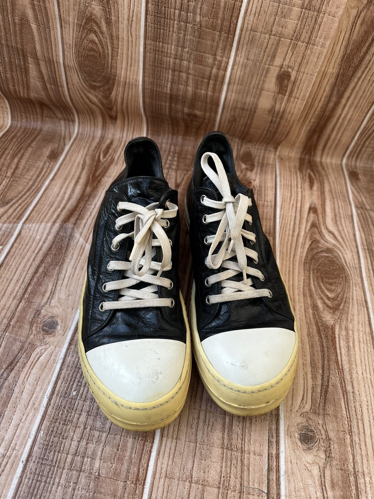 Rick Owens Rick Owens Ramones Mainline Distressed Black Leather Lowtops Size US 8.5 / EU 41-42 - 18 Thumbnail