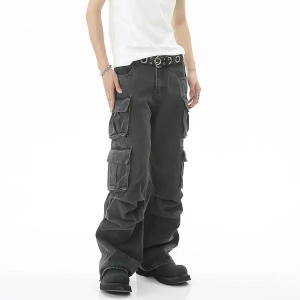 VIBE distressed fade pleated flared cargo jeans Size US 32 / EU 48 - 4 Thumbnail