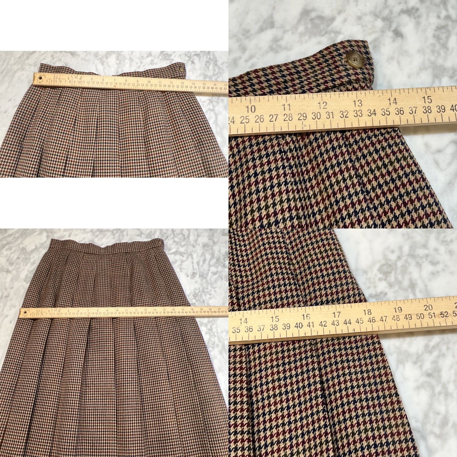 Vintage VINTAGE LL Bean Wool Skirt 8P Petite Houndstooth Brown Midi Pleated Lined 1980s Size 30" / US 8 / IT 44 - 8 Thumbnail