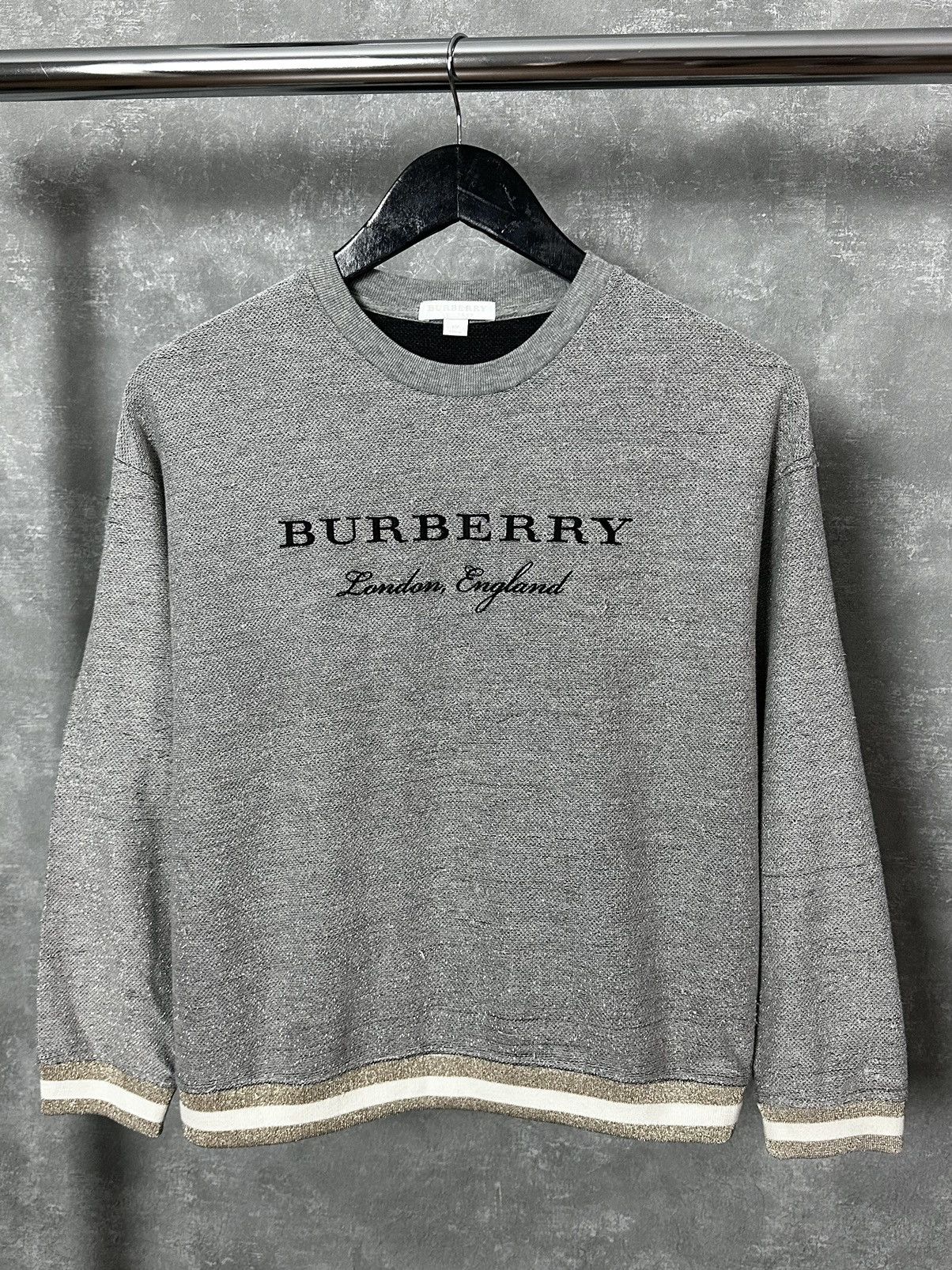 image of Vintage Burberry Knit Glitter Children Long Sleeve Sweater in Grey, Women's (Size Small)