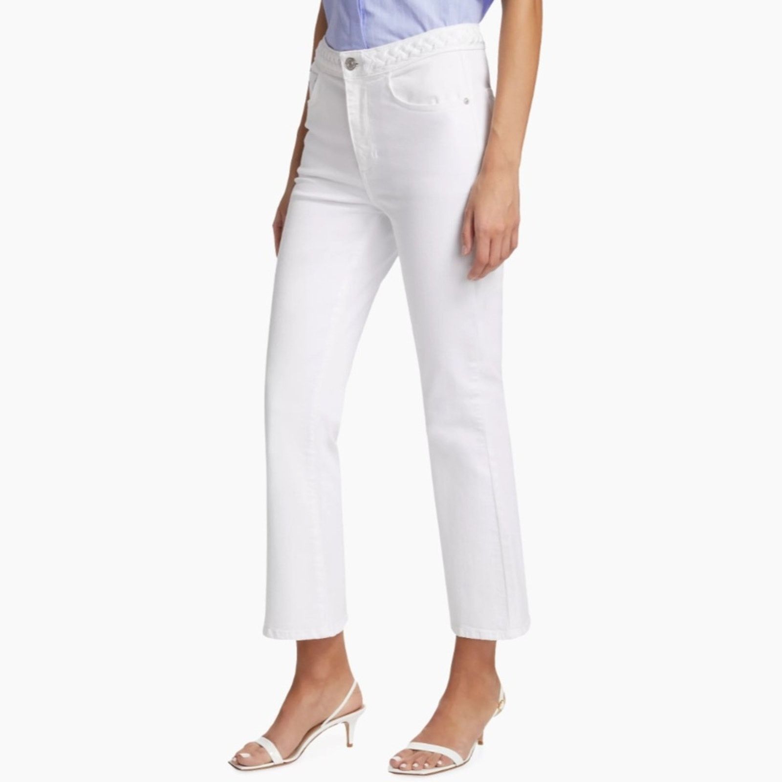 Frame FRAME Braided Crop Mini Boot Cut Jeans in Blanc White Sz. 23 Size 23" - 4 Thumbnail