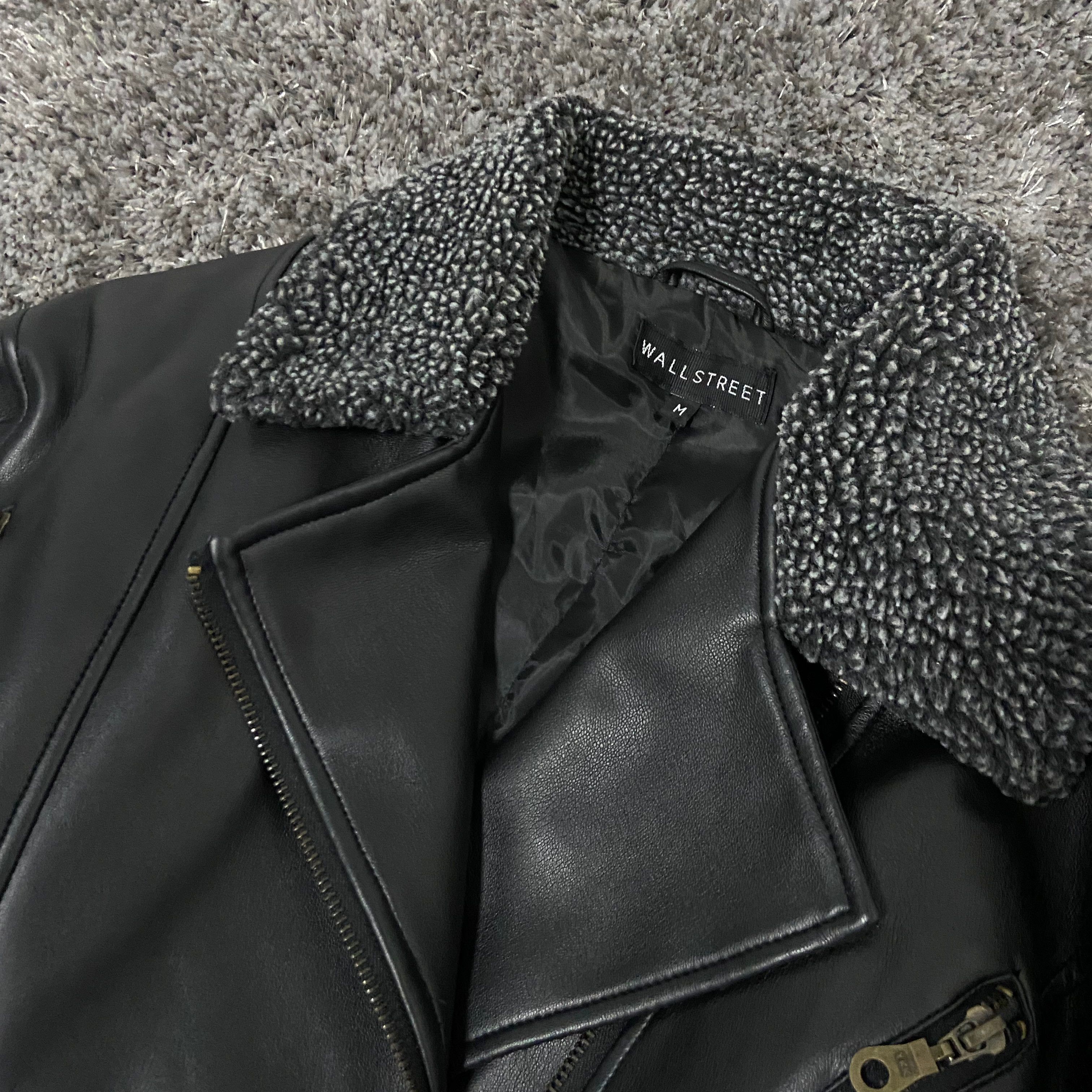 Vintage 1990s WALLSTREET RETRO BIKER SHERPA JACKET - № 2136 Size US M / EU 48-50 / 2 - 5 Thumbnail