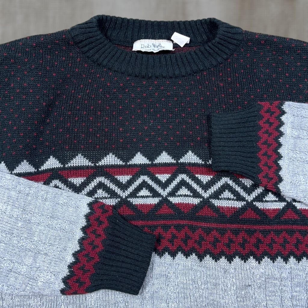 Vintage VINTAGE Rob Winter Geometric Grandpa Sweater Men M Gray Black Knit Pullover Long Sleeve 90s Hip Hop Retro Designer Cosby Size US M / EU 48-50 / 2 - 1 Thumbnail