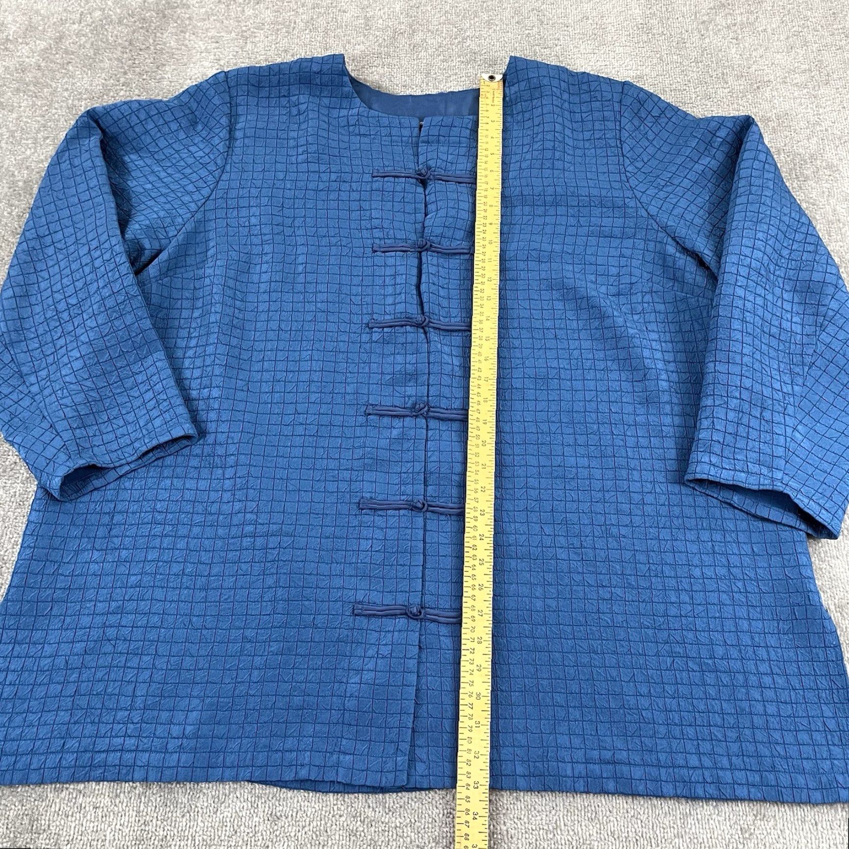 Vintage MAGGIE BARNES Shirt Womens 4X 30/32 Blue Crinkle Grid Asian Art to Wear Jacket Shirt Size XXL / US 16-18 / IT 52-54 - 3 Thumbnail