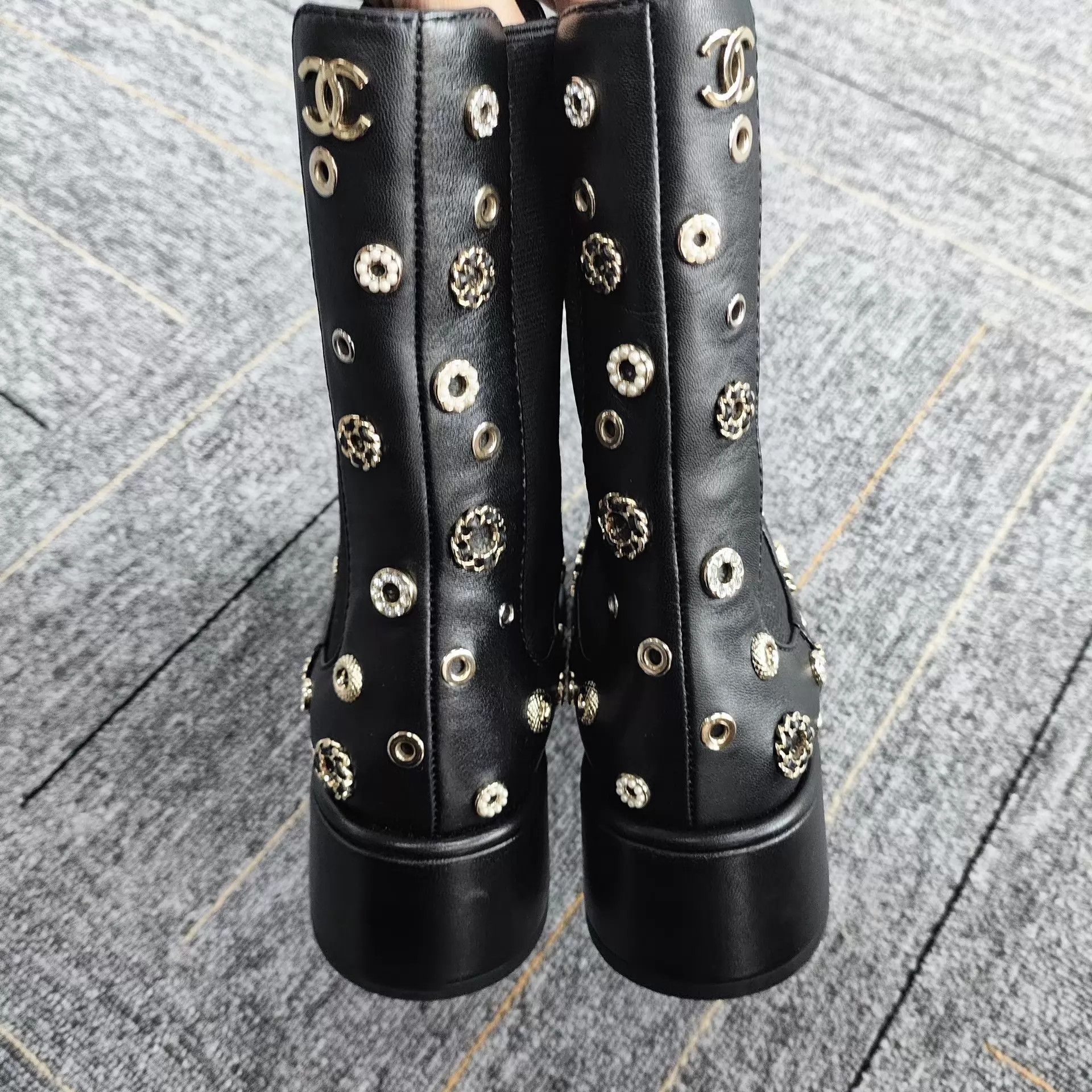 Chanel CHANEL Crystal - Embellished Black Short Boots 38 Size US 7.5 / IT 37.5 - 2 Thumbnail