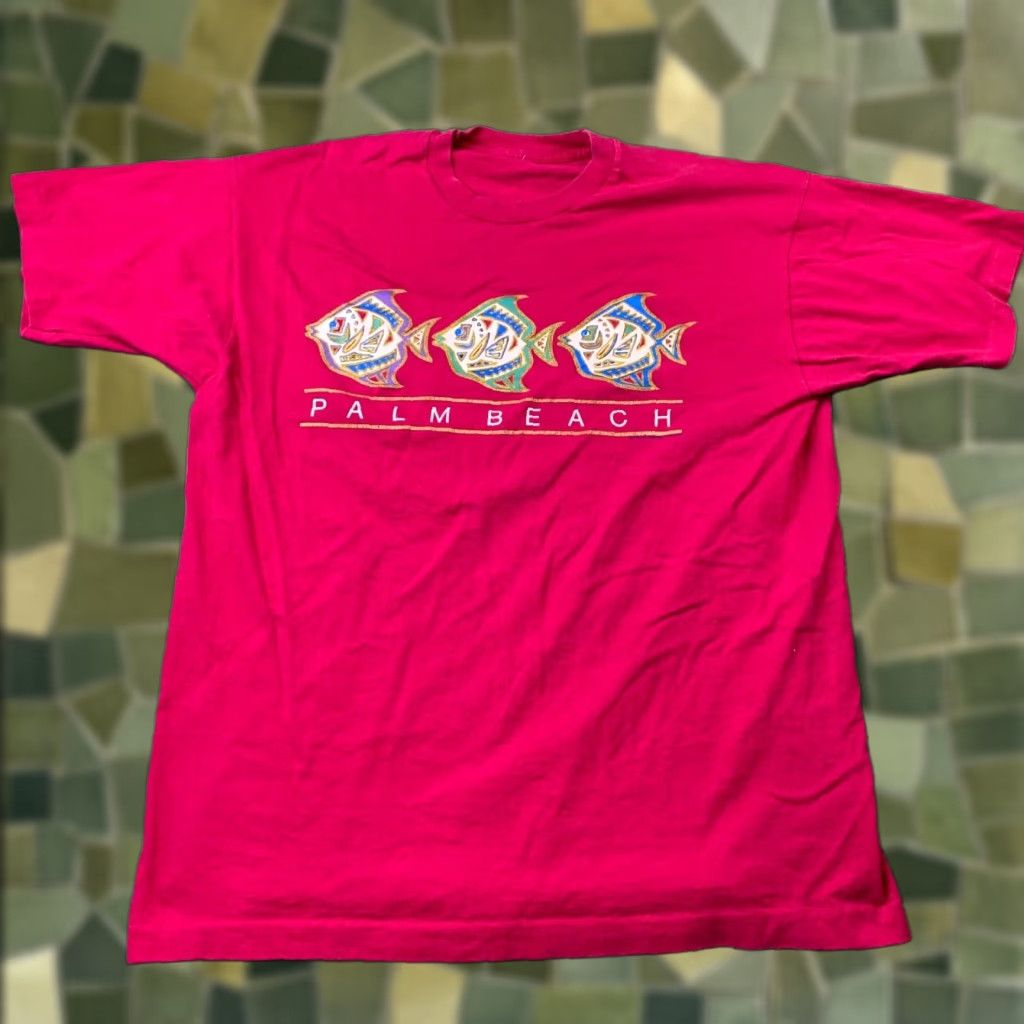 Vintage VINTAGE Palm Beach Men's T-Shirt 2XL Pink Cotton Jersey 90s Beach Tropical Florida Size US XXL / EU 58 / 5 - 1 Thumbnail