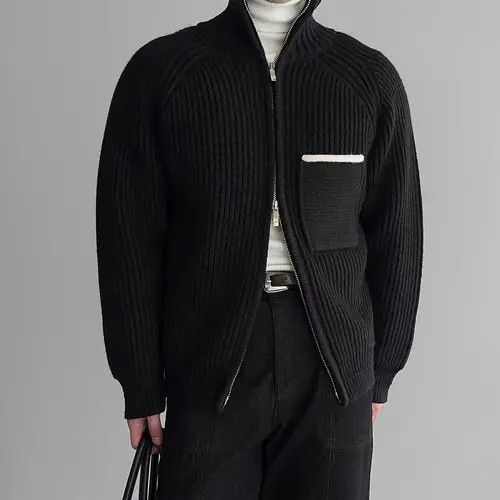 Japanese Brand Vintage Black Double Zipper Knit Stand-Up XL Jacket Coat Size US XL / EU 56 / 4 - 1 Thumbnail