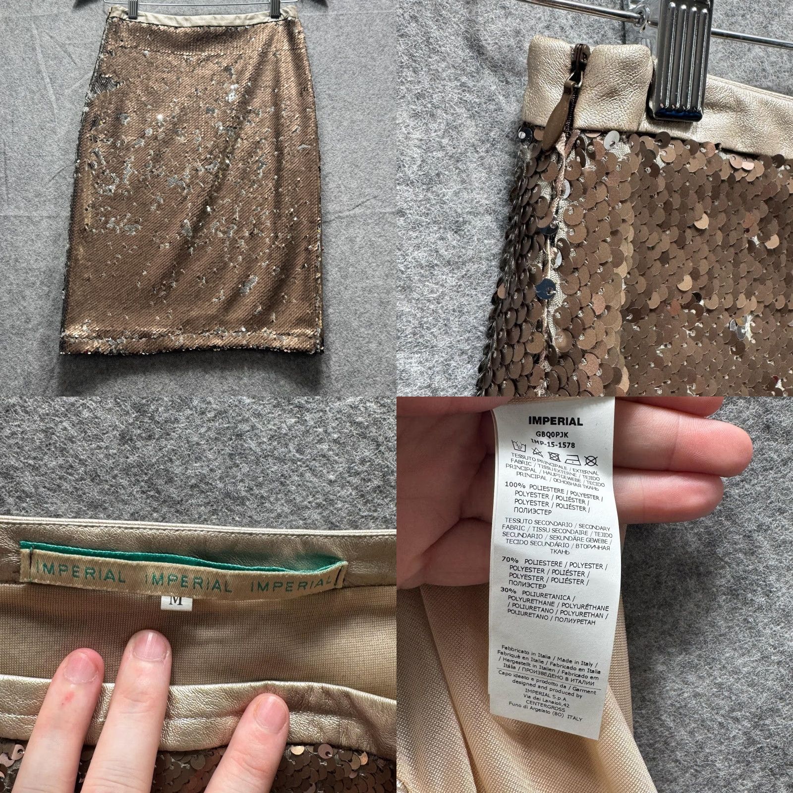 Imperial Imperial Skirt Womens Medium Gold Sequin Knee Length Made In Italy Size 32" / US 10 / IT 46 - 9 Thumbnail