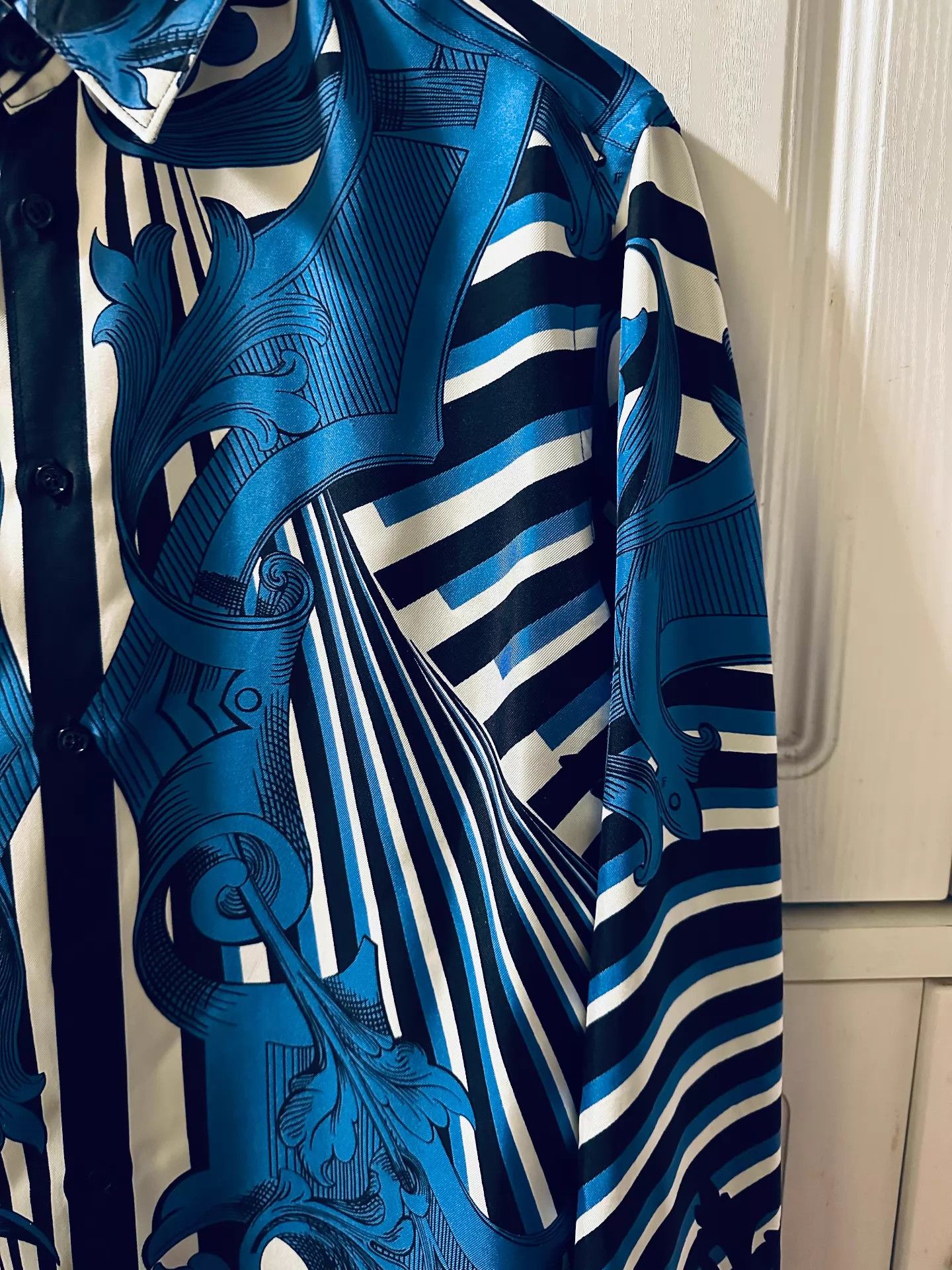Versace Versace Runway Silk Shirt Blue Gold Baroque M 99New Size US M / EU 48-50 / 2 - 4 Thumbnail