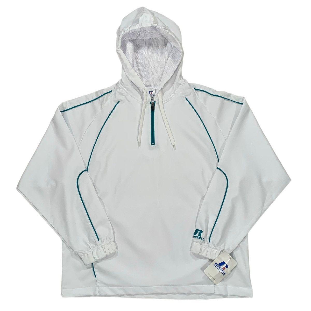 Russell Athletic VTG Russell Athletic White Green 1/4 Zip Windbreaker Jacket Size US M / EU 48-50 / 2 - 1 Thumbnail