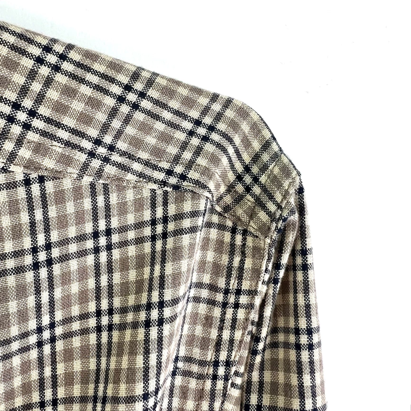 Wrangler Wrangler Rugged Wear Plaid Button-Down Shirt Mens 2XL Brown Tan Western Cowboy Embroidered Pockets Cotton Blend Button-Up Shirt Size US XXL / EU 58 / 5 - 2 Thumbnail
