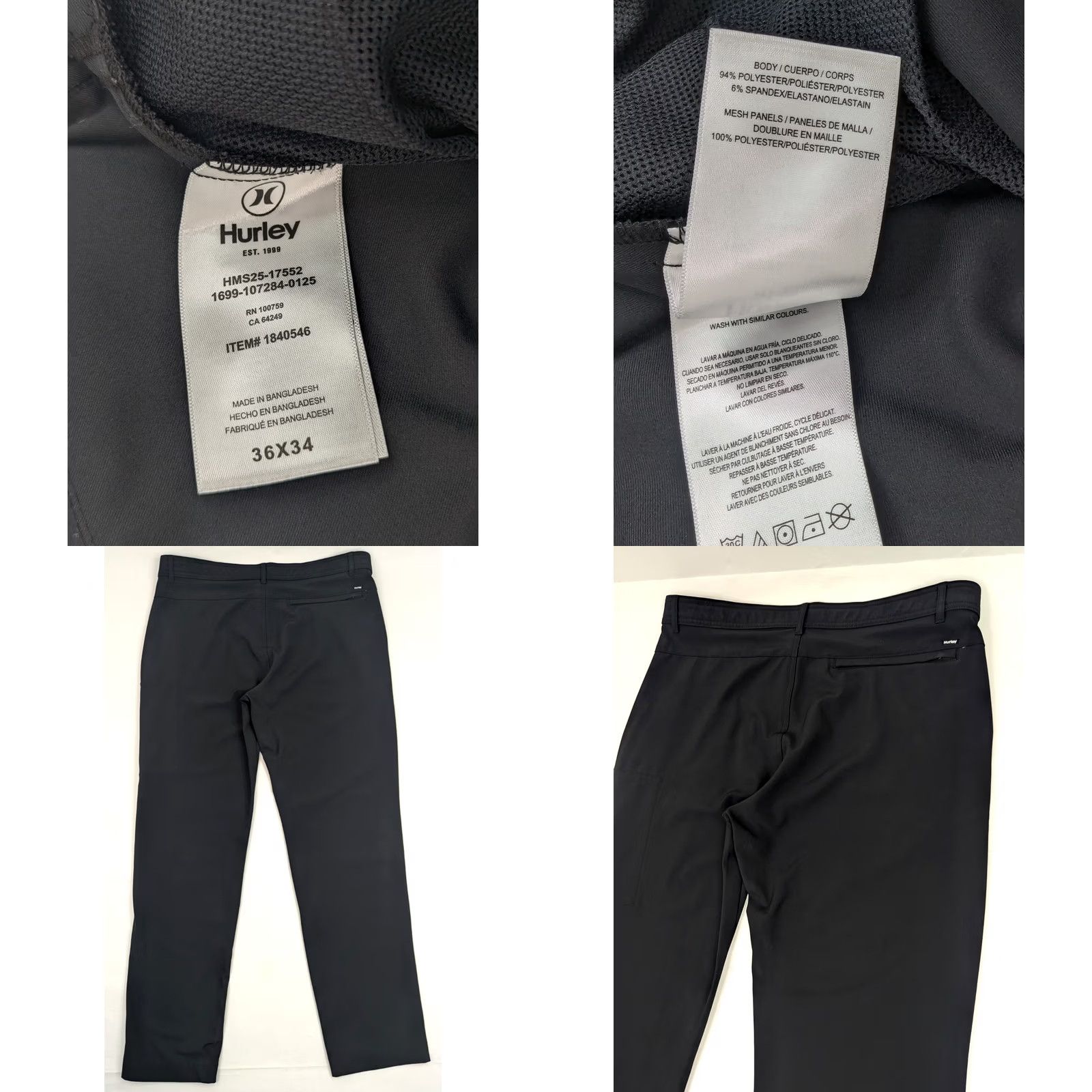 Hurley Hurley Performance Stretch Golf Pant Men 38 Black Straight Leg Pants-Regular Mens Regular Slim fits 38x32.5 Size US 38 / EU 54 - 8 Thumbnail