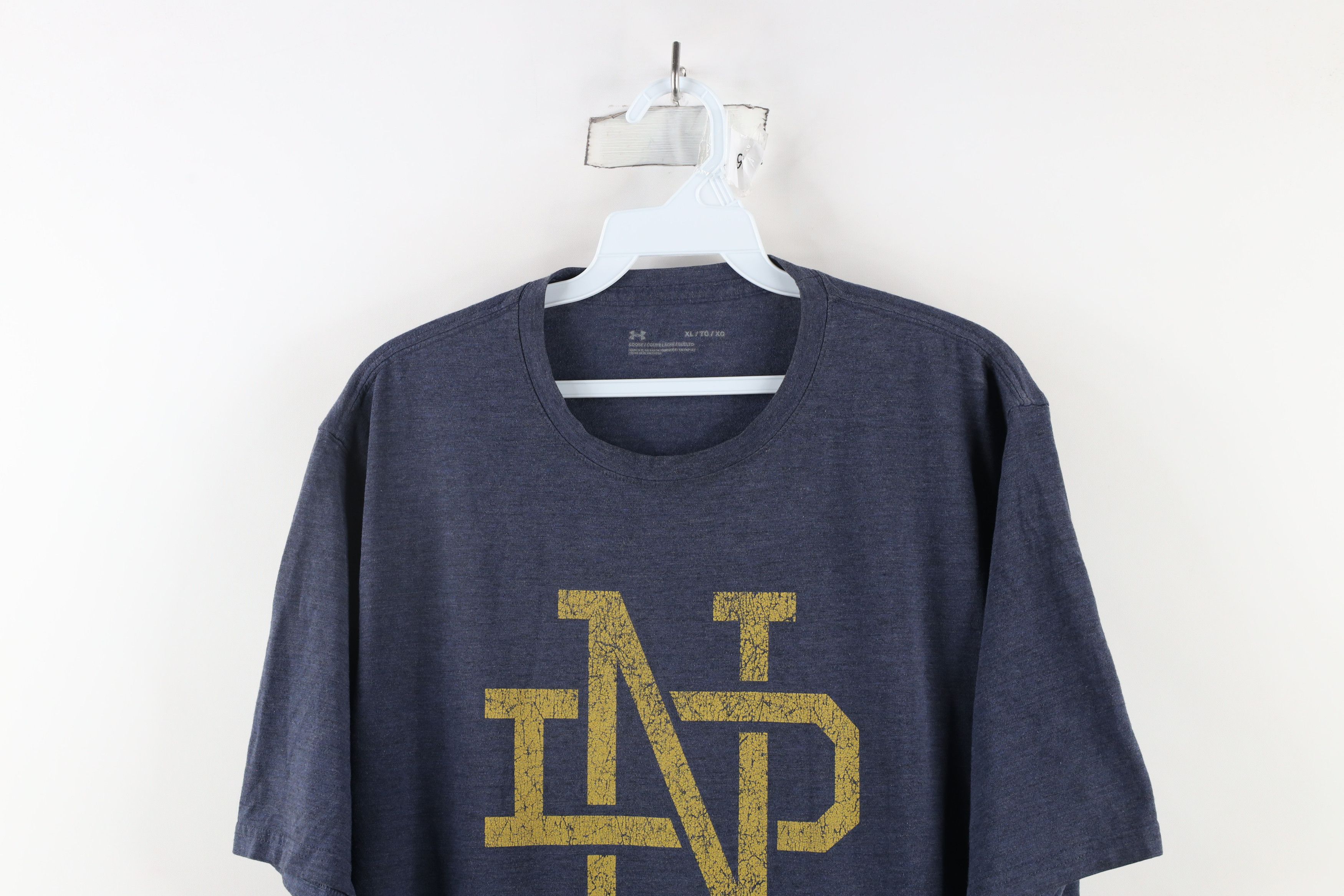 Under Armour × Vintage Under Armour Notre Dame University Football T-Shirt Blue Size US XL / EU 56 / 4 - 2 Thumbnail