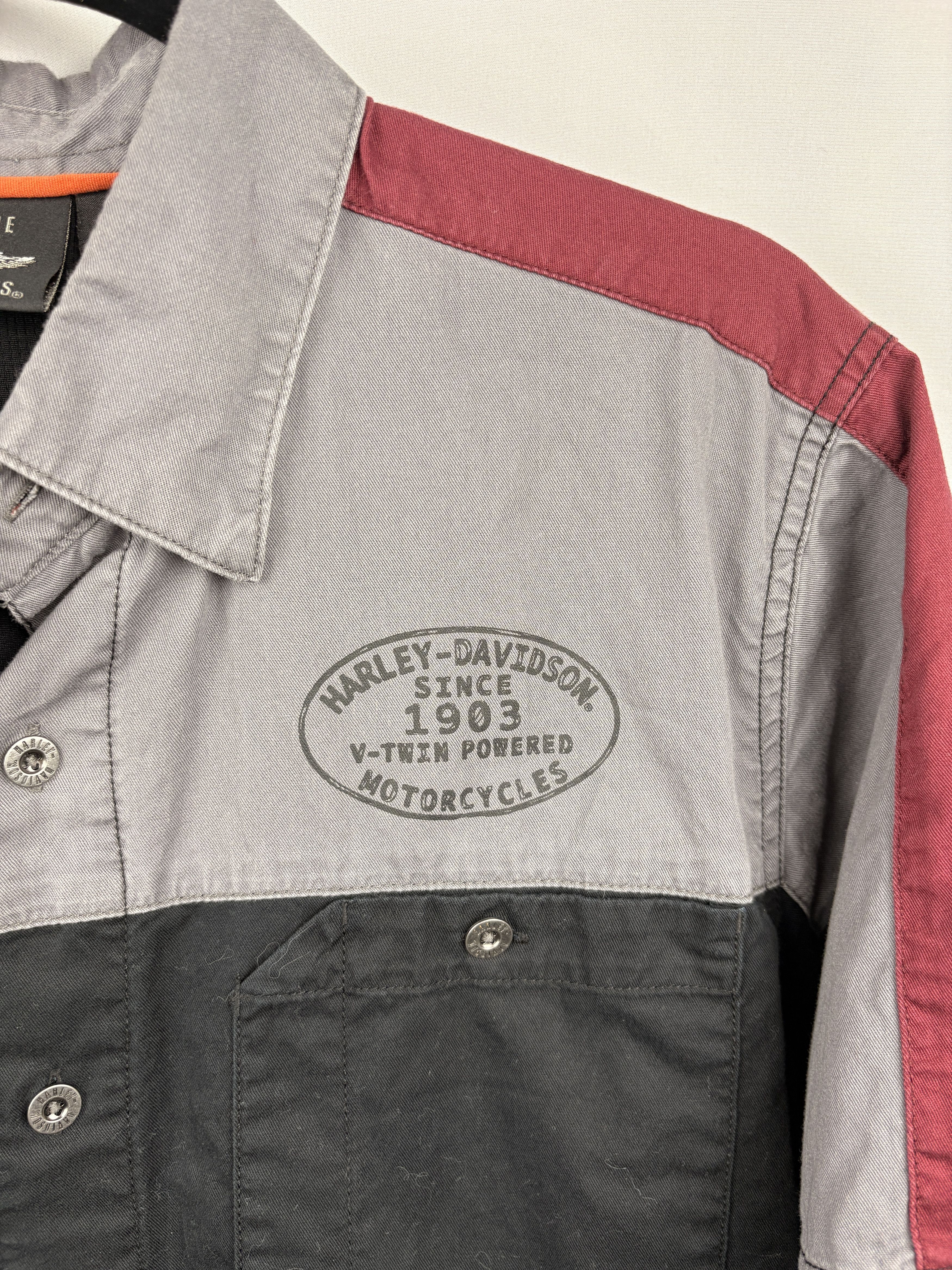 Harley Davidson Men’s Harley-Davidson Colorblock Work Shirt Black Grey Red Size US M / EU 48-50 / 2 - 3 Thumbnail