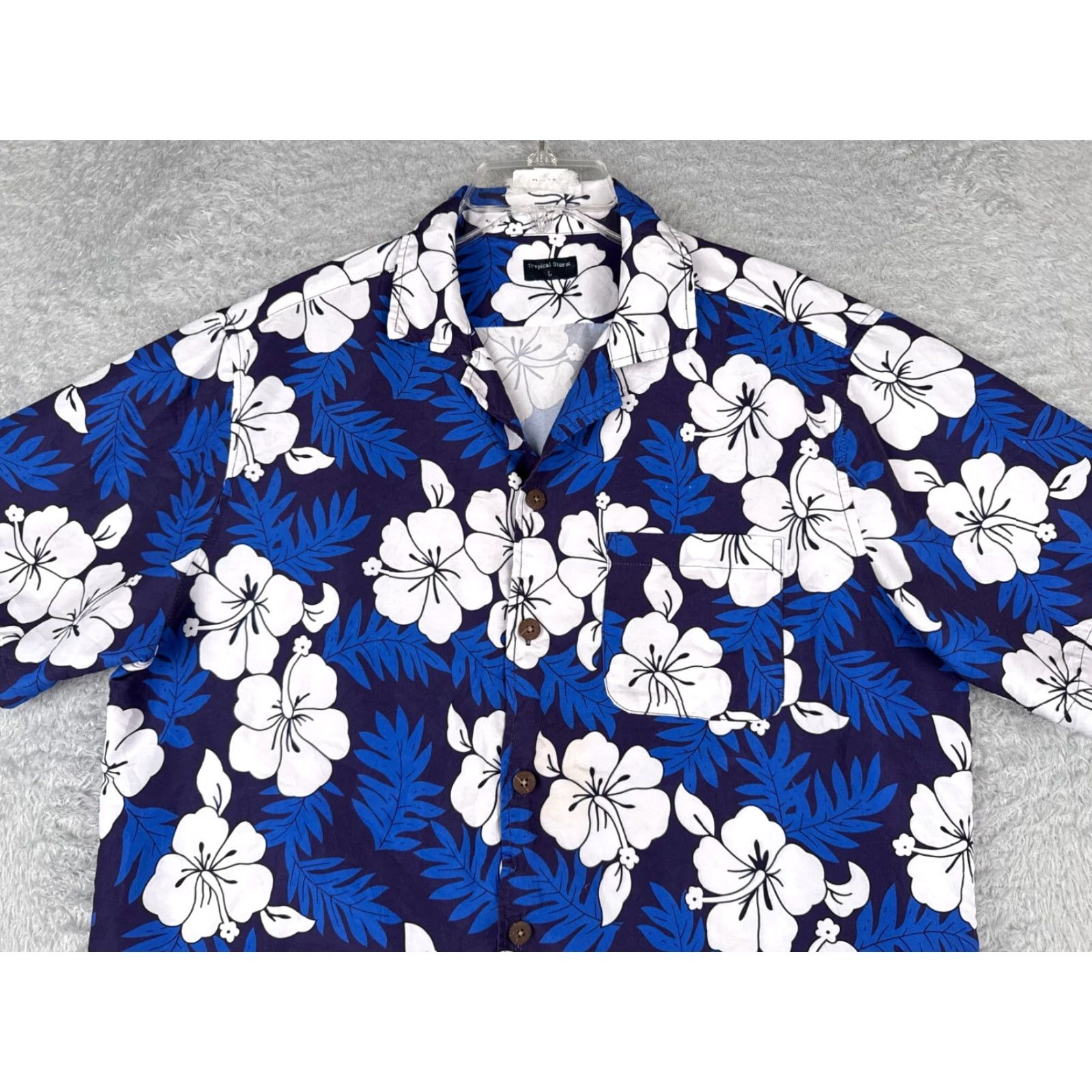Vintage Alohawear Hawaii Shirt Adult Large Blue White Floral 100% Polyester Button Up Men's Size US L / EU 52-54 / 3 - 4 Thumbnail