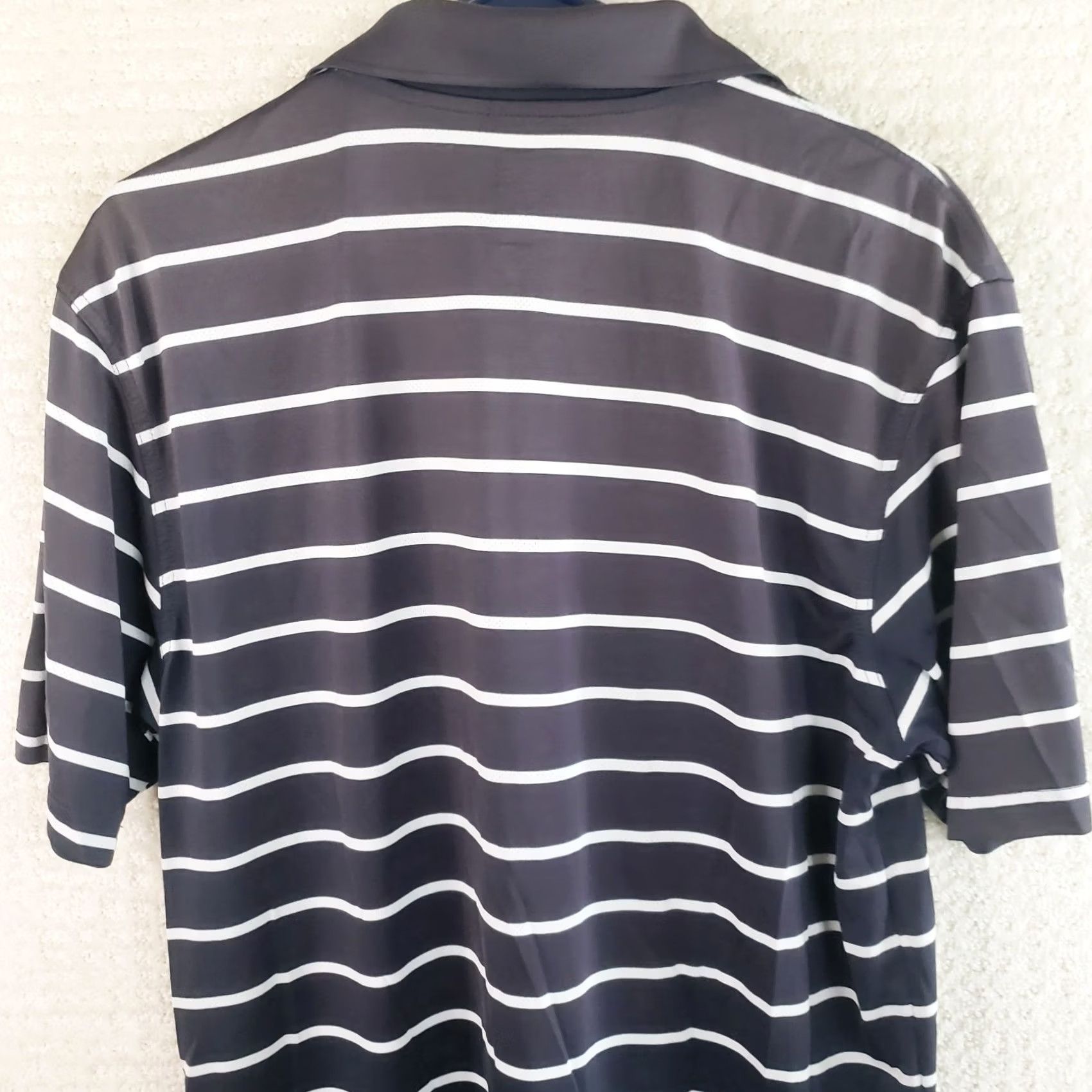 PGA Tour PGA TOUR Polo Men L Dark Gray Black Striped Airflux Stretch Short Sleeve Collared Pullover Performance Golf Rugby Sports Shirt Mens Size US L / EU 52-54 / 3 - 7 Thumbnail