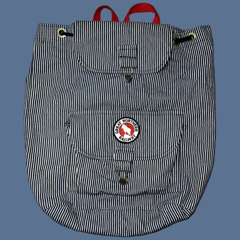 Denime VINTAGE Denim Railroad Stripe Backpack Blue & White Great Northern Railway Patch Size ONE SIZE - 1 Thumbnail