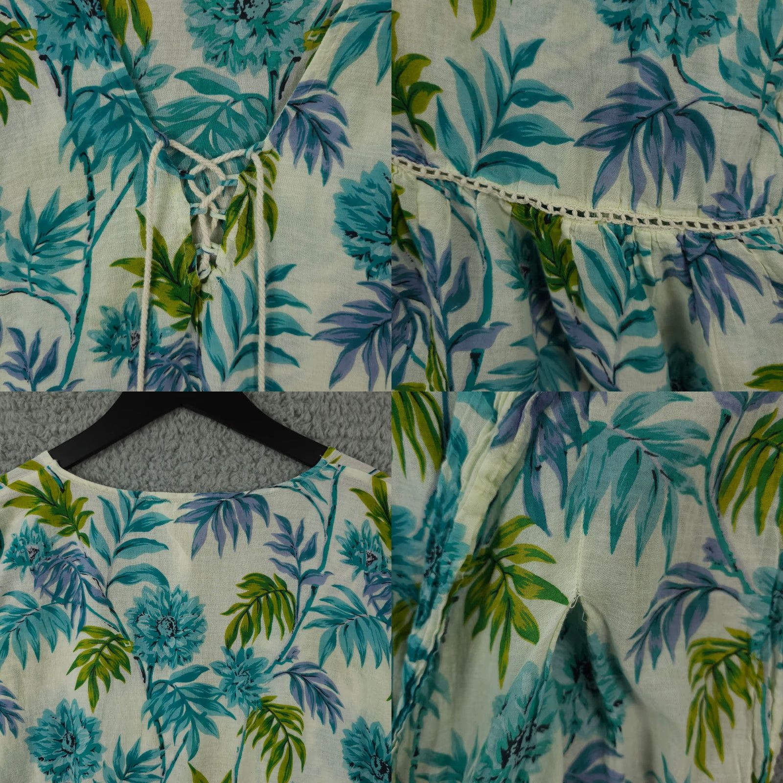 Anthropologie Z&L Cover Up Womens OS Blue Green Leaf Print Pullover Kaftan Swim Anthropologie Size ONE SIZE - 8 Thumbnail
