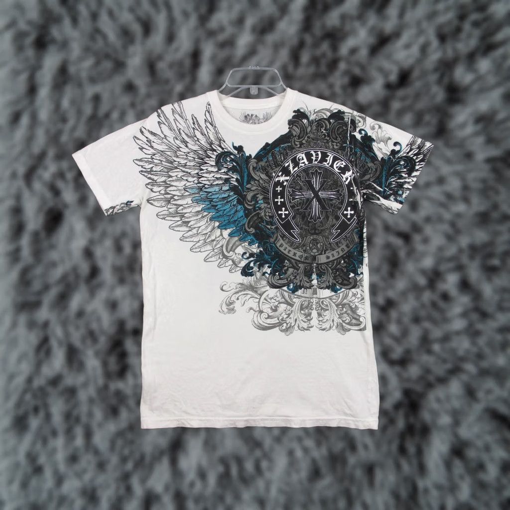 Vintage Xzavier Shirt Mens M White Cross Wings Graphic Peace Love Tee Size US M / EU 48-50 / 2 - 1 Thumbnail