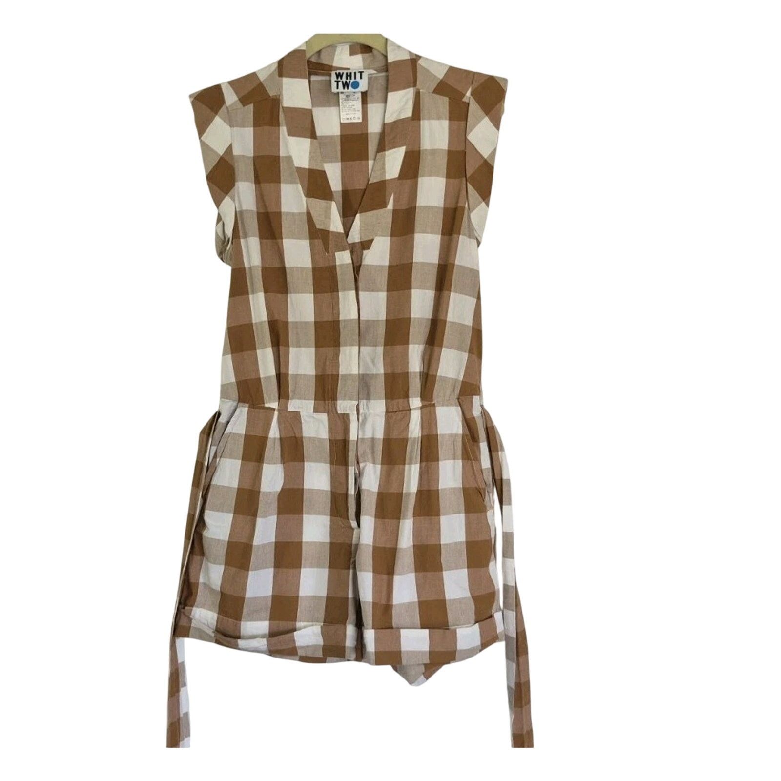 Anthropologie Anthropologie Whit Two Womens Brown Cream Gingham Romper XS Size 28" / US 6 / IT 42 - 9 Thumbnail