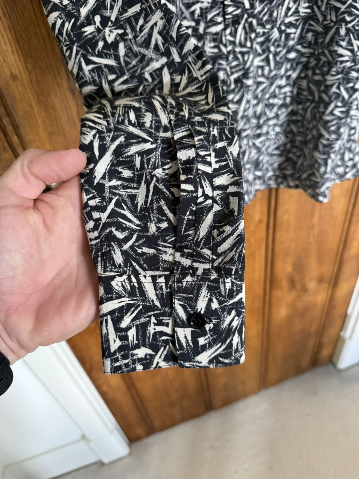 Saint Laurent Paris SS14 Saint Laurent Black white Brush squiggle silk shirt Size US M / EU 48-50 / 2 - 14 Thumbnail