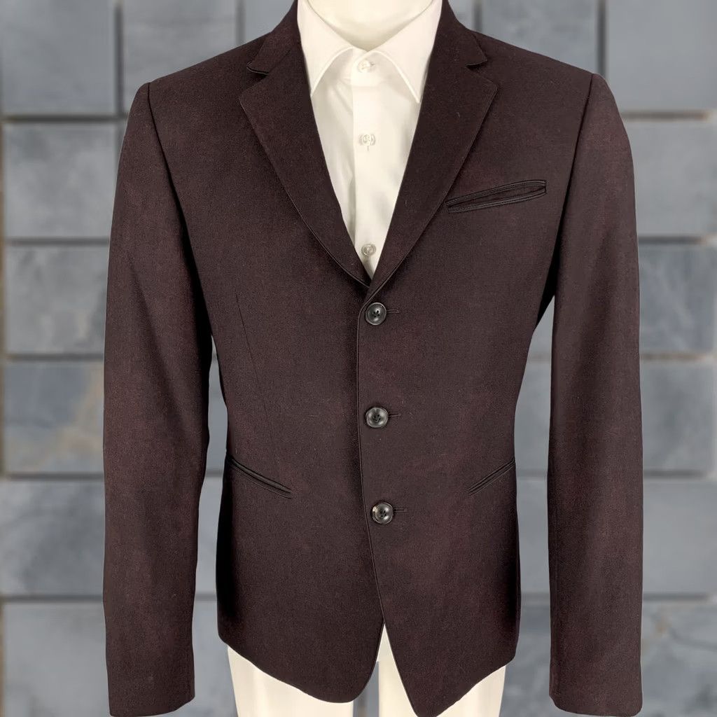 John Varvatos JOHN VARVATOS Sport Coat Burgundy Black Dyed Wool Notch Lapel Size 38 Mens Size US XXS / EU 40 - 1 Thumbnail