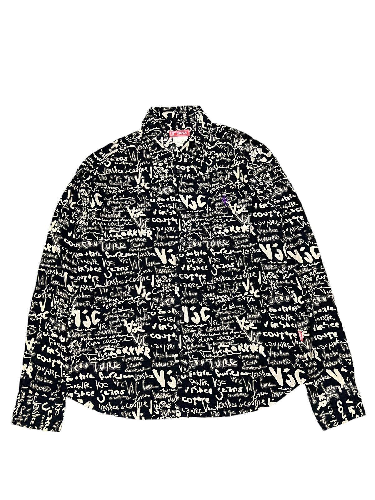 image of S/s 2005 Versace Grafitti Shirt in Black/White, Men's (Size Medium)