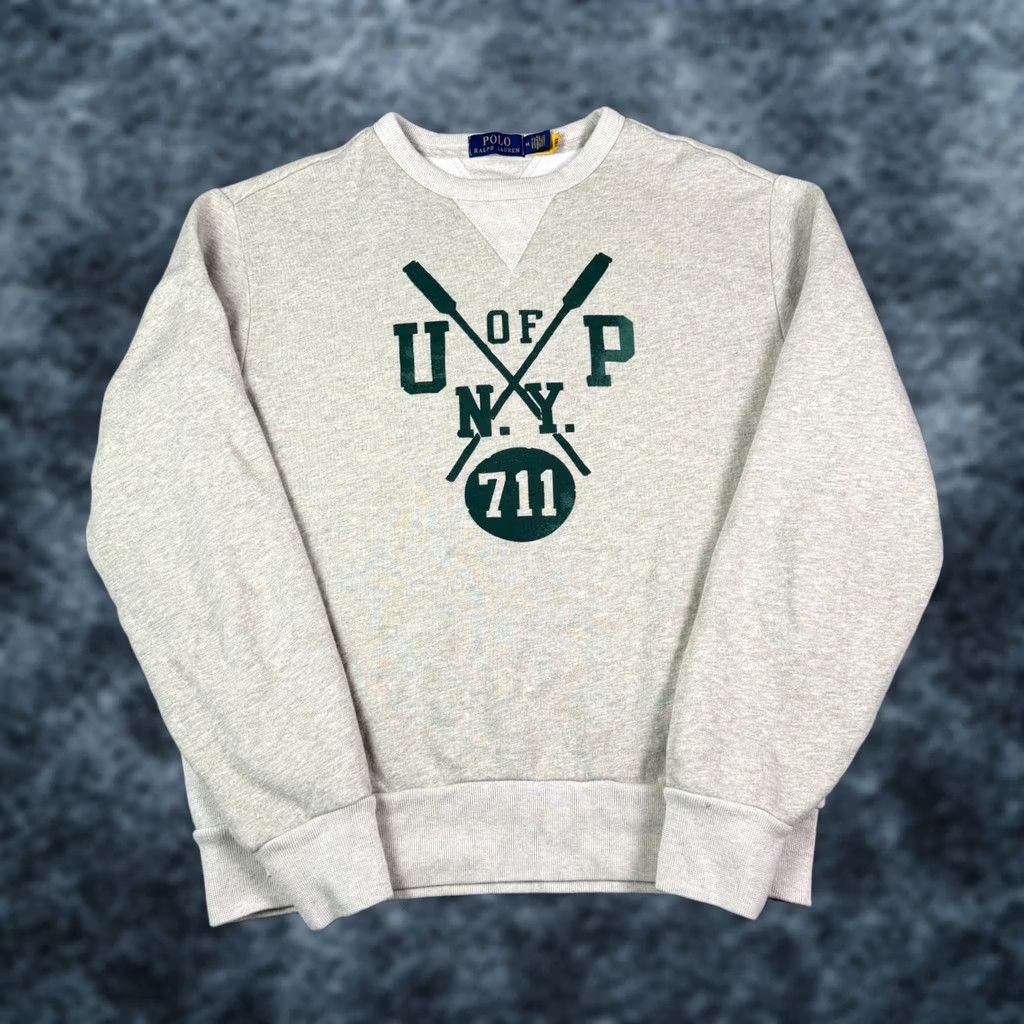 Polo Ralph Lauren Polo Ralph Lauren Sweatshirt Mens M Ivory Crewneck Varsity Double V NY U of P Print Vintage Size US M / EU 48-50 / 2 - 1 Thumbnail