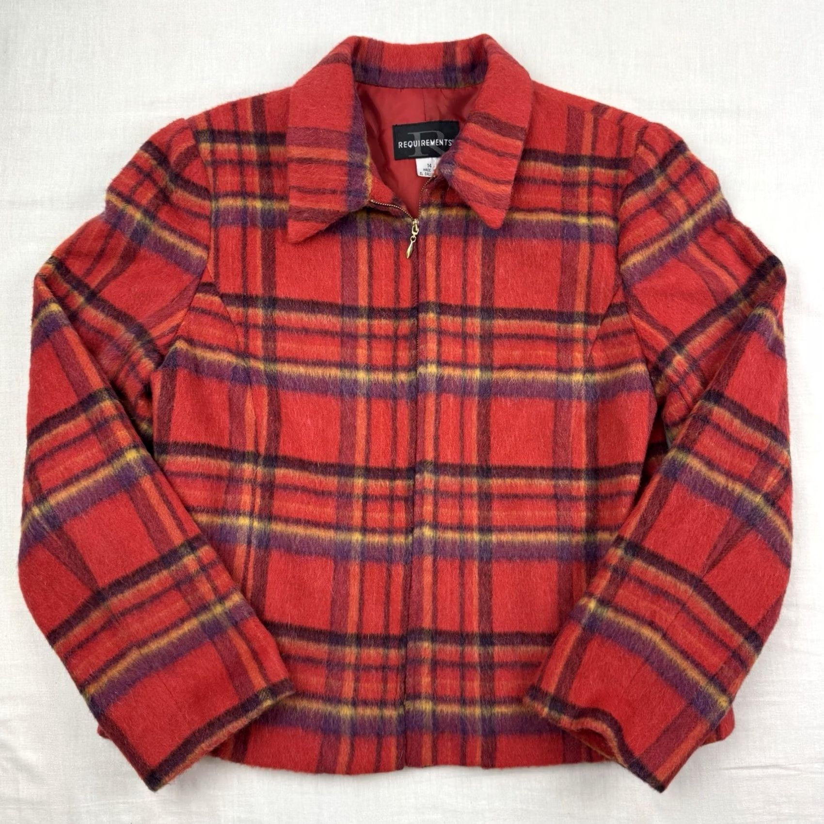 Vintage VINTAGE Requirements Jacket Womens 14 Plaid Wool Blend 1980s Preppy Red Size XL / US 12-14 / IT 48-50 - 2 Thumbnail