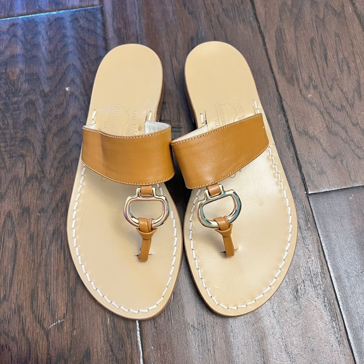 Amedeo Canfora Capri Brown Leather Gold Detail Sandals