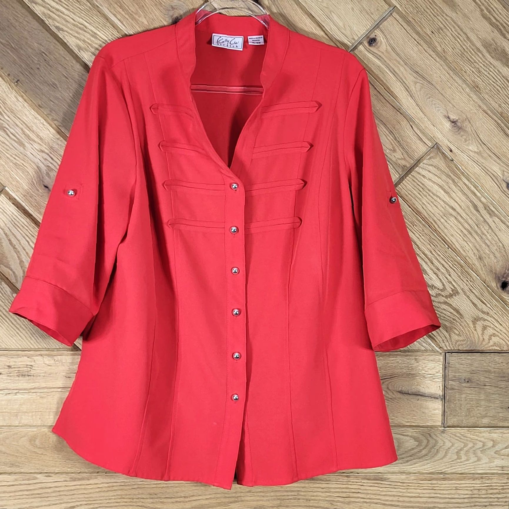 Vintage Kathy Che Blouse Shirt Red Button Front Tab Sleeve 14W Plus Size Women Formal Business Size XL / US 12-14 / IT 48-50 - 6 Thumbnail