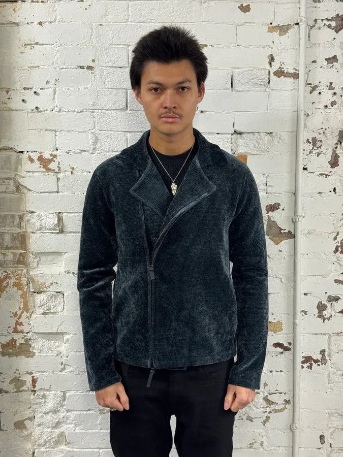 Emporio Armani 2010s Emporio Armani Navy Green Velvet Asymmetrical Jacket Size US M / EU 48-50 / 2 - 1 Thumbnail