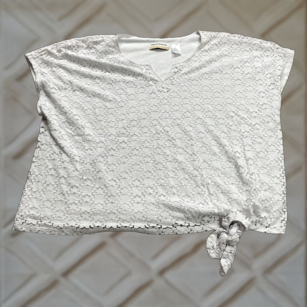 Vintage Alfred Dunner Blouse Womens 2XL White Lace Floral V-Neck Beaded Short Sleeve Top Size XXL / US 16-18 / IT 52-54 - 1 Thumbnail