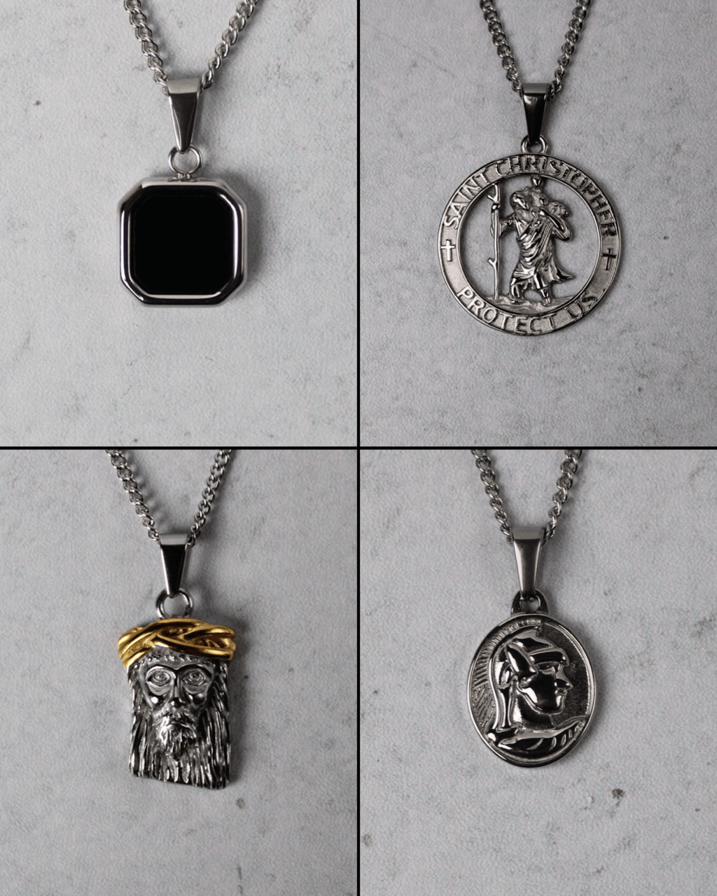 Silver Pendant Necklace Set Enamel Saint Jesus Piece Spartan