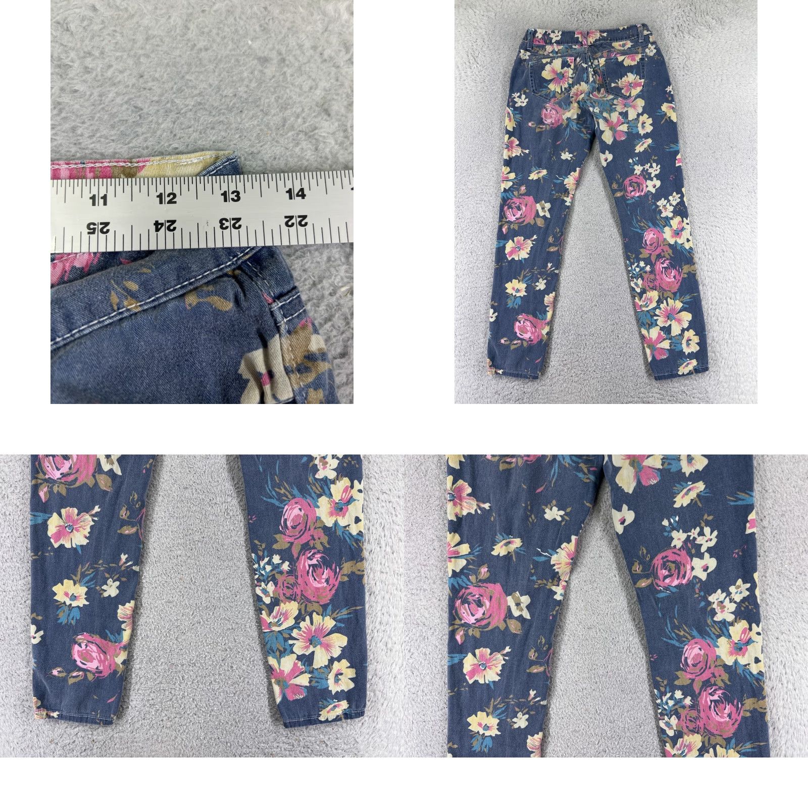 Denime Masoi Jeans Womens 7 Blue Denim Floral Straight Low Rise 25x27 5-Pocket Design Zip 27 Inseam Regular Stretch Vintage No Mens Womens (adjusted end) Size 28" / US 6 / IT 42 - 9 Thumbnail